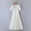 2022 Retro Square collar Embroidery Floral Midi Dress Women Chest