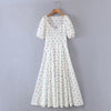 2022 Retro Square collar Embroidery Floral Midi Dress Women Chest