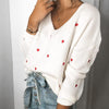 V-neck Heart Pattern Long Sleeve Knitwear