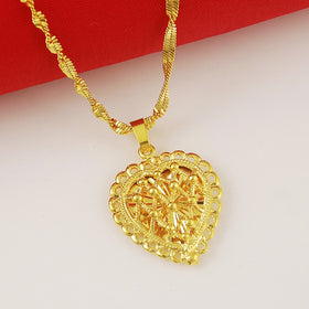 24K Yellow Gold Necklace Beautiful Women Necklace Top Quality Necklace