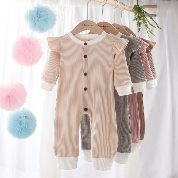 2Pcs Set Cute Newborn Baby Girls Rompers Ruffles Long Sleeve Cotton