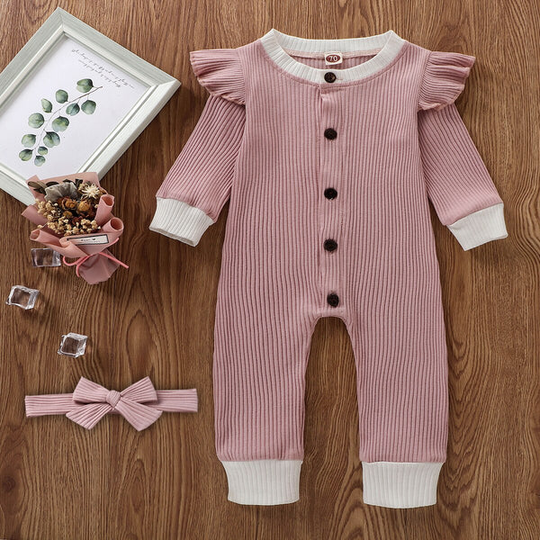 2Pcs Set Cute Newborn Baby Girls Rompers Ruffles Long Sleeve Cotton