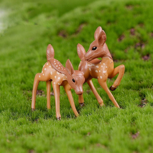 2pcs/Set Artificial Mini Sika Deer Fairy Garden Miniatures Gnomes Moss