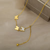 3 Layer Butterfly Necklaces For Women Stainless Steel Gold Color