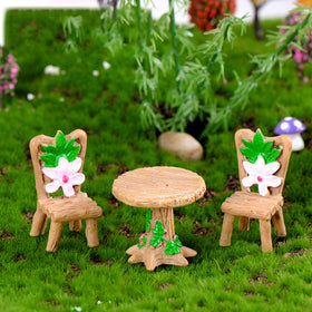 3PCS Micro Landscape Ornament Table Chair Resin Craft Fairy Garden