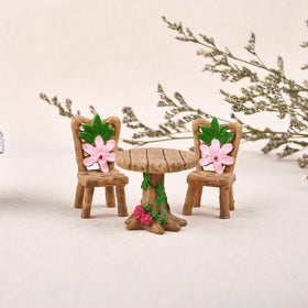 3pcs/Set Table Chair Resin Craft Micro Landscape Ornament Fairy Garden