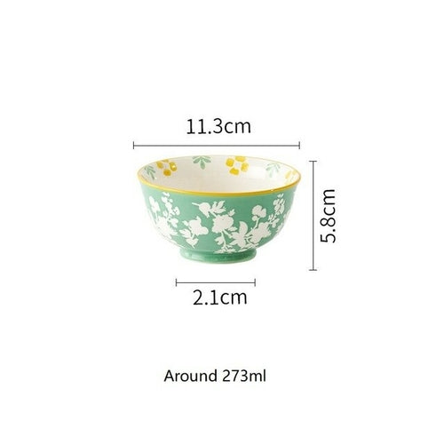 4.5 Inches Ceramic Rice Bowls Flower Pattern Pastoral Style