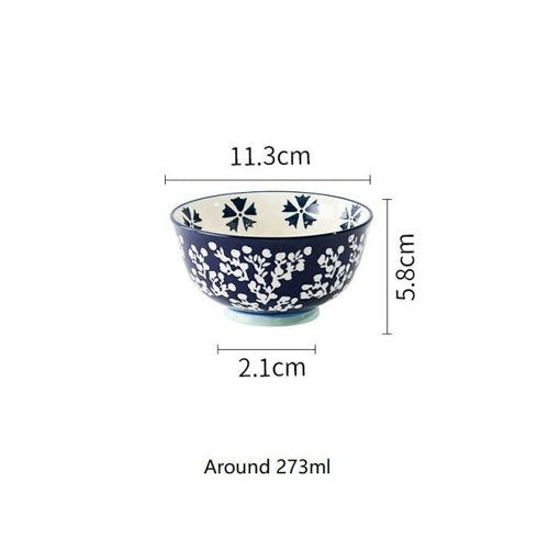 4.5 Inches Ceramic Rice Bowls Flower Pattern Pastoral Style