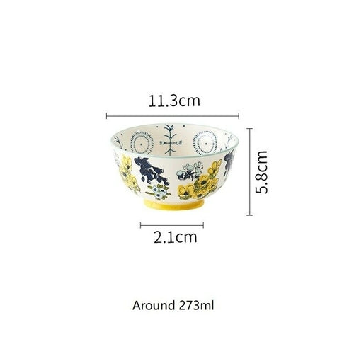 4.5 Inches Ceramic Rice Bowls Flower Pattern Pastoral Style