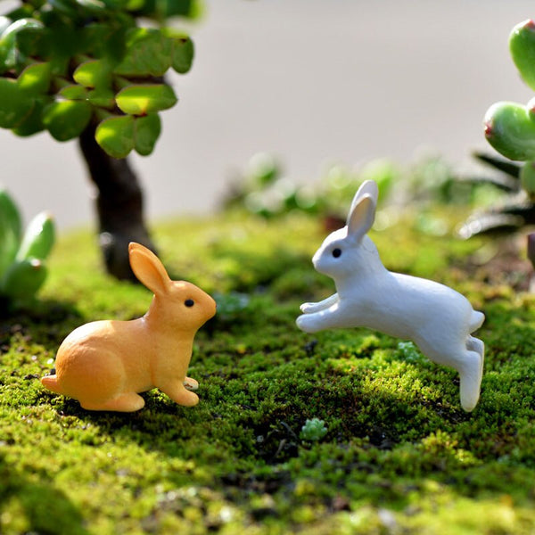 4 Pcs Running/Sitting Rabbit Garden Ornament  Miniature Figurine Plant