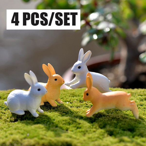 4 Pcs Running/Sitting Rabbit Garden Ornament  Miniature Figurine Plant