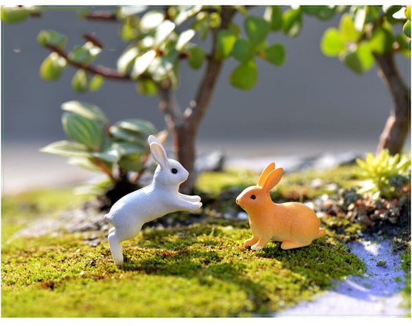 4 Pcs Running/Sitting Rabbit Garden Ornament  Miniature Figurine Plant