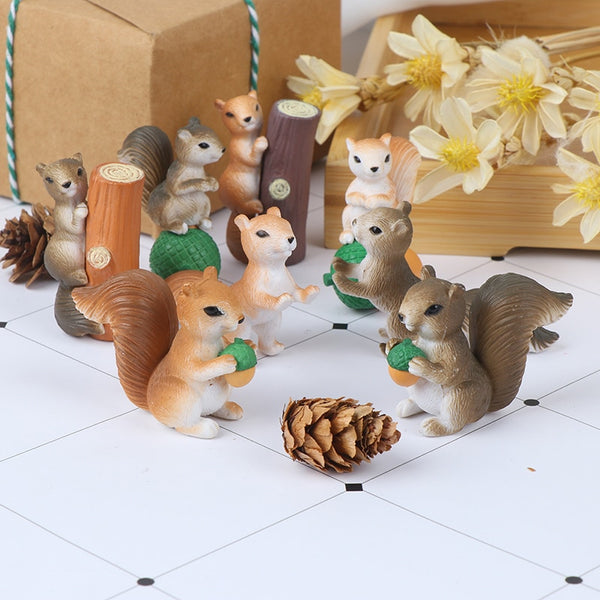 4 Pcs Squirrel Figurines Miniatures Fairy Garden Gnome Moss Gift Resin