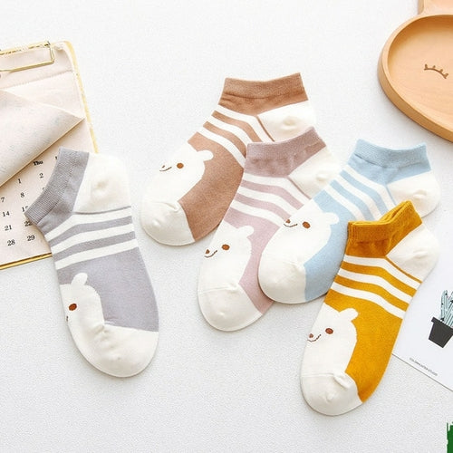 5 Pairs Of Women's Cotton Ankle Socks Fun Cute Casual Boat Sock Cotton