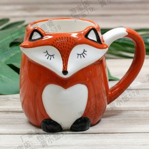 500ML Ceramic Creative Coffee Cup Cute Animal 3D Fox Large Capacity