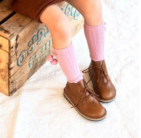 6 Colors.Unisex Children Cherry Hair Ball Knee High Socks.Baby Toddler