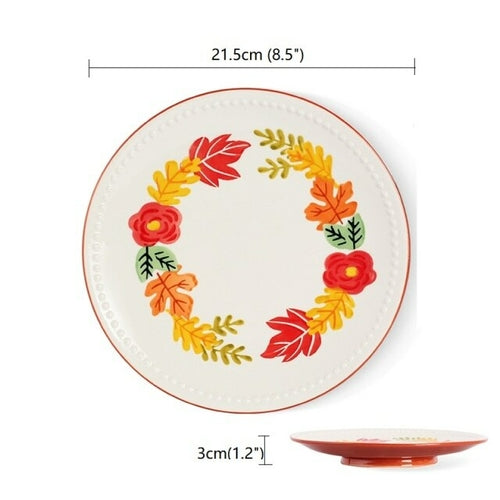 8.5 Inches Dinner Plates Flower Pattern Underglaze Ceramic Porcelain