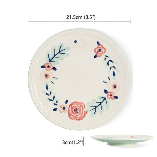 8.5 Inches Dinner Plates Flower Pattern Underglaze Ceramic Porcelain