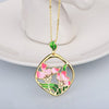 925 Silver Ladies Necklace Pink Flowers Elegant Pendant Necklace Pink