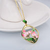 925 Silver Ladies Necklace Pink Flowers Elegant Pendant Necklace Pink