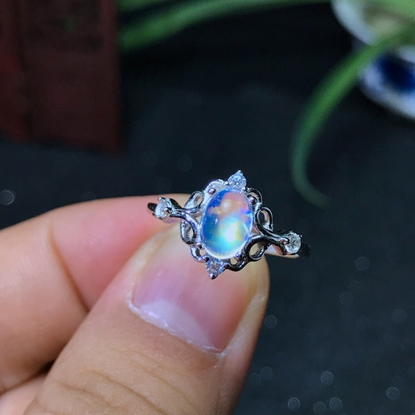 925 Silver Natural Blue Moonstone lady ring glass quality is