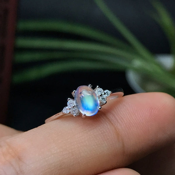 925 Silver Natural Blue Moonstone lady ring glass quality is