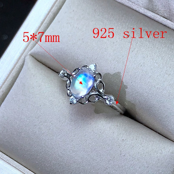 925 Silver Natural Blue Moonstone lady ring glass quality is