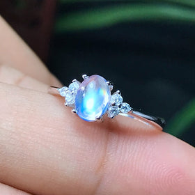 925 Silver Natural Blue Moonstone lady ring glass quality is