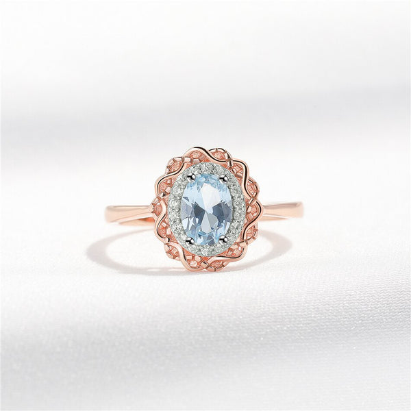 925 Sterling SIlver Wedding Rings For Women Blue Topaz Rose Gold