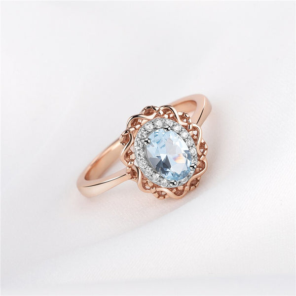 925 Sterling SIlver Wedding Rings For Women Blue Topaz Rose Gold