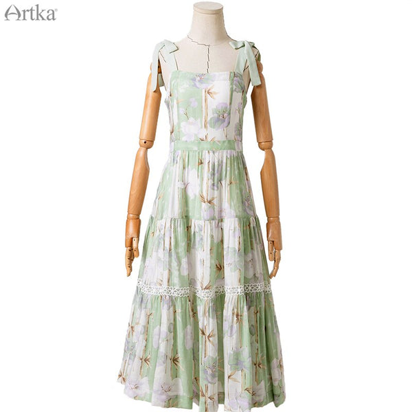 ARTKA 2020 Summer New Women Dress Elegant Flower Print Dress Sexy