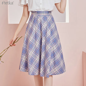 100% Cotton Plaid High Waist Skirt