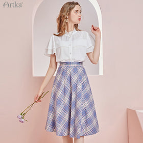 100% Cotton Plaid High Waist Skirt