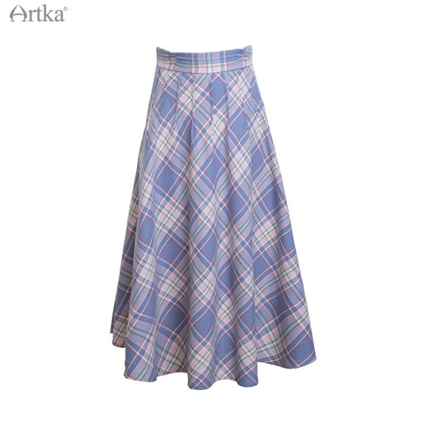 100% Cotton Plaid High Waist Skirt