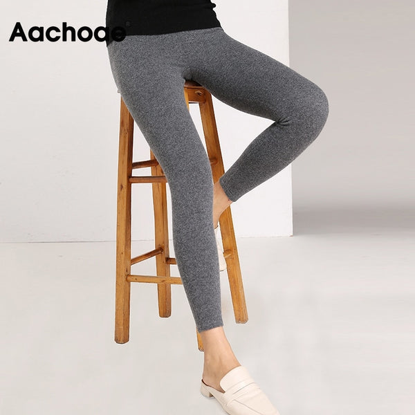 Aachoae Autumn Winter Women Leggings 2020 Solid Casual Slim Pants