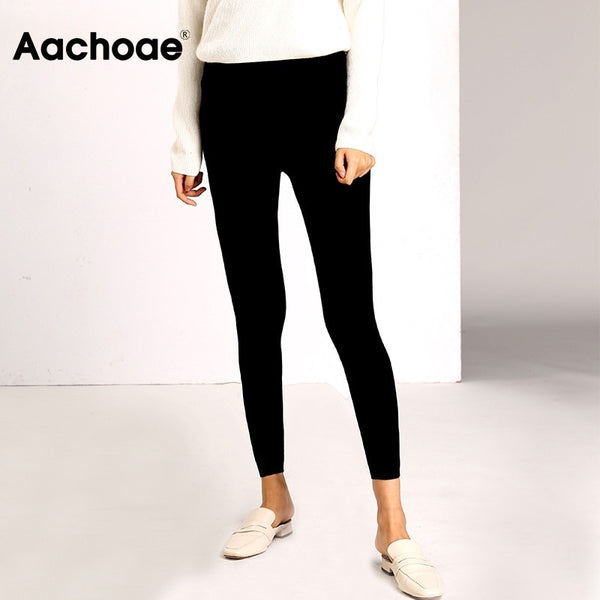 Aachoae Autumn Winter Women Leggings 2020 Solid Casual Slim Pants