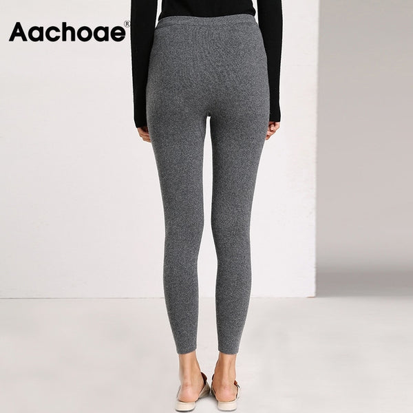 Aachoae Autumn Winter Women Leggings 2020 Solid Casual Slim Pants