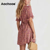 Aachoae Sexy V Neck Florla Print Mini Dresses Women Beach Style Short