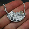 Adventure Awaits Mountain Landscape Necklace Gold Sun Flying Bird