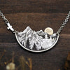 Adventure Awaits Mountain Landscape Necklace Gold Sun Flying Bird