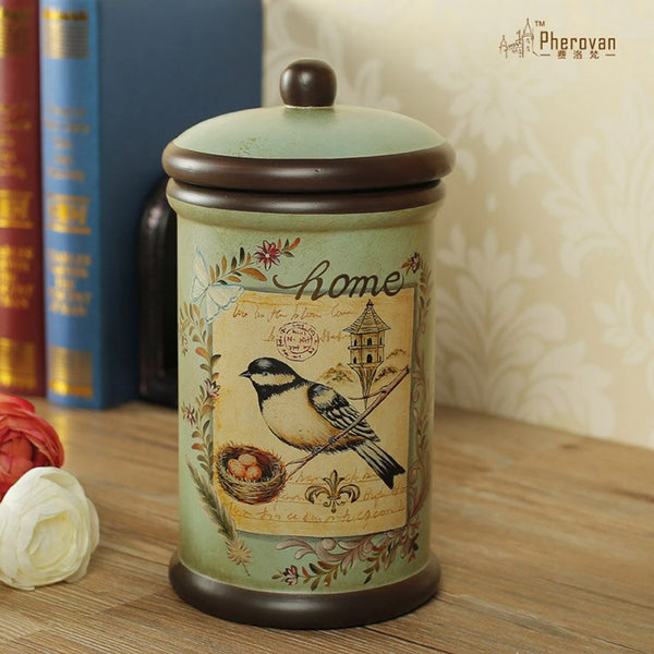 American garden painting ceramic storage pot, European style retro