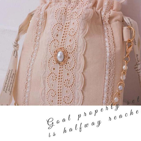 Angelatracy Elegent Diamond Pearl Lace Beige Chain