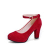 Ankle Strap High Heels Sweet Women's Pumps Flock Woman Thick Flock