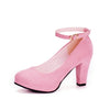 Ankle Strap High Heels Sweet Women's Pumps Flock Woman Thick Flock