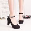 Ankle Strap High Heels Sweet Women's Pumps Flock Woman Thick Flock