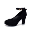 Ankle Strap High Heels Sweet Women's Pumps Flock Woman Thick Flock