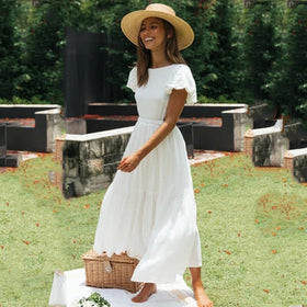 Ardm Fashion Hollow Out Whiteплатье Backless Puff Sleeve Summer Dress