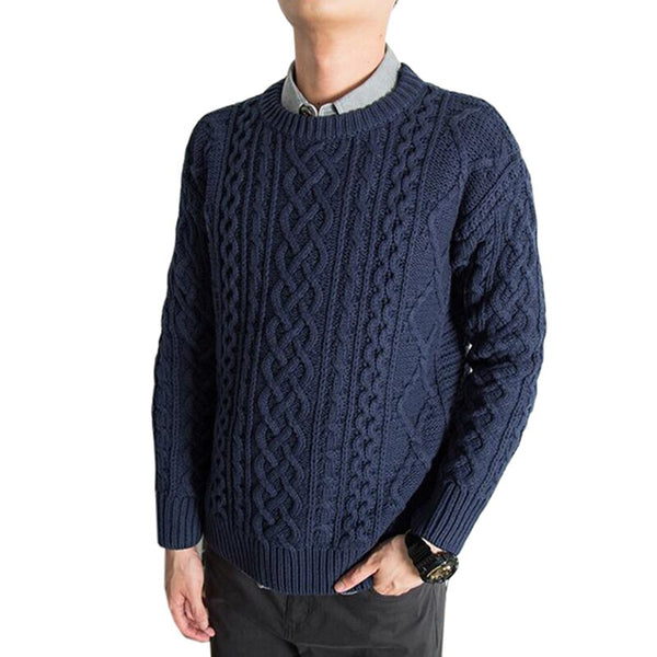 Autumn Men's Retro Thick Line Pullover Sweater Soft and Comfortable