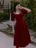 Red Velvet Dress Vintage Elegant Midi Dress