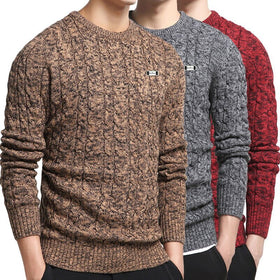 Autumn Winter Thickened Round Neck Slim Fit Twist Knit Sweaters Cotton